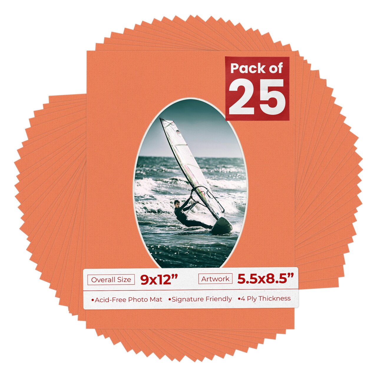 Carnelian Orange Mat Board for 9x12 Frames - Oval Opening for 5.5x8.5 Photos